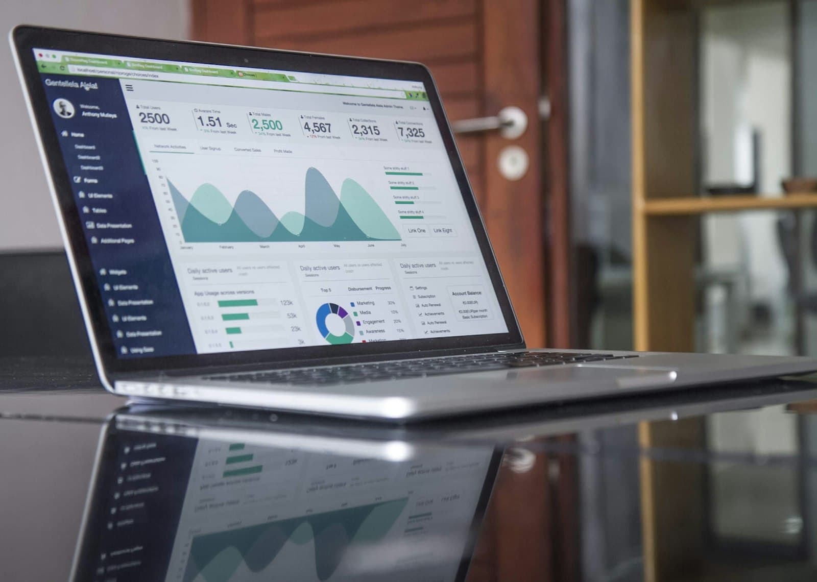 Analytics dashboard with charts showing growth metrics for an e-commerce store