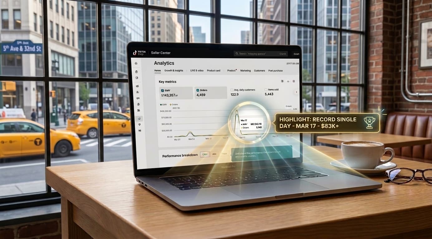 Analytics dashboard with charts showing growth metrics for an e-commerce store